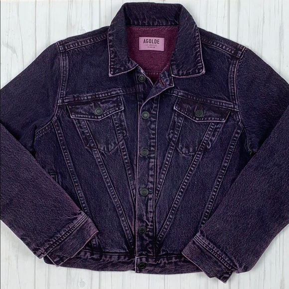 purple acid wash denim jacket